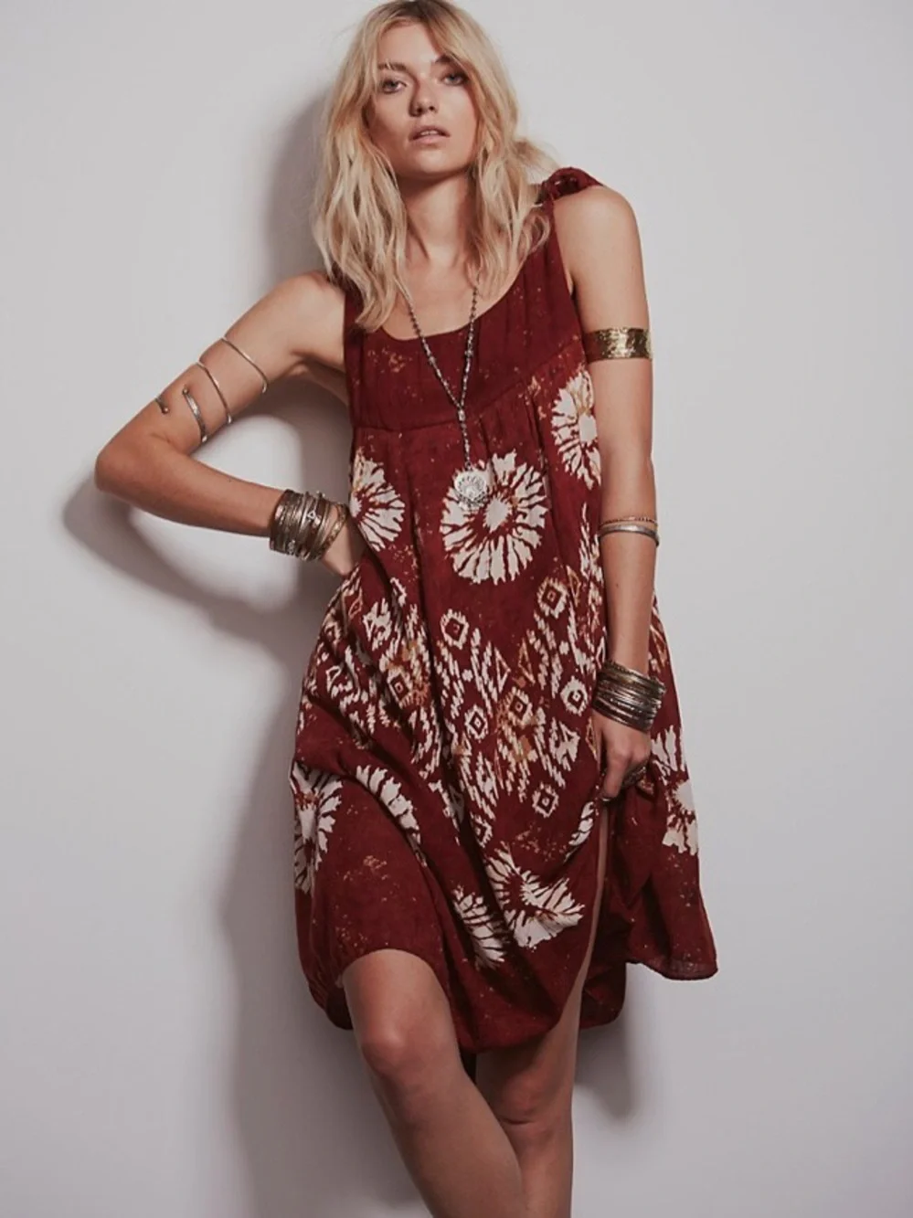 Free People Rust Red Boho Tie-Dye Dress